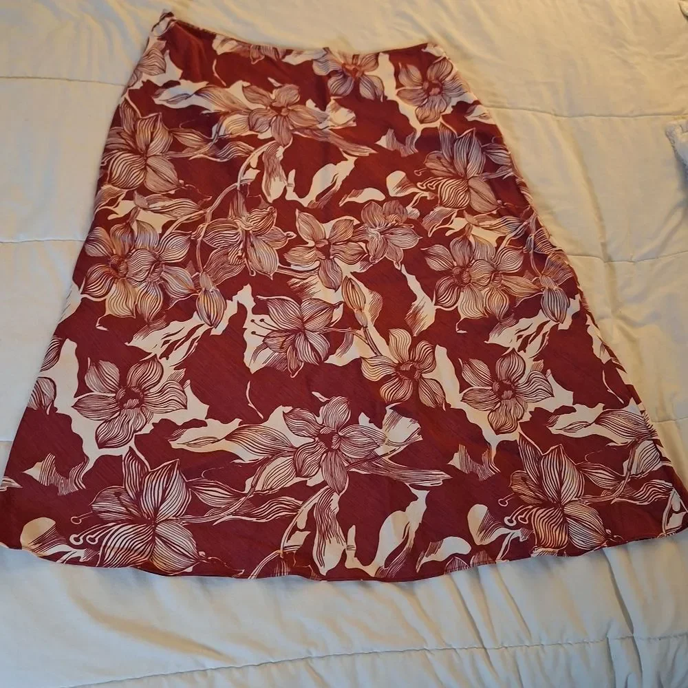 Kate Hill 14P A-Line Skirt - Wine, White Floral Silk